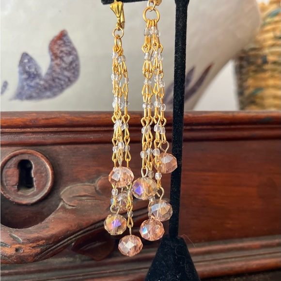 SOLD Vintage Swarovski Antique Rose, Gray, Clear Crystal Dangle Drop Earrings - Picture 6 of 16